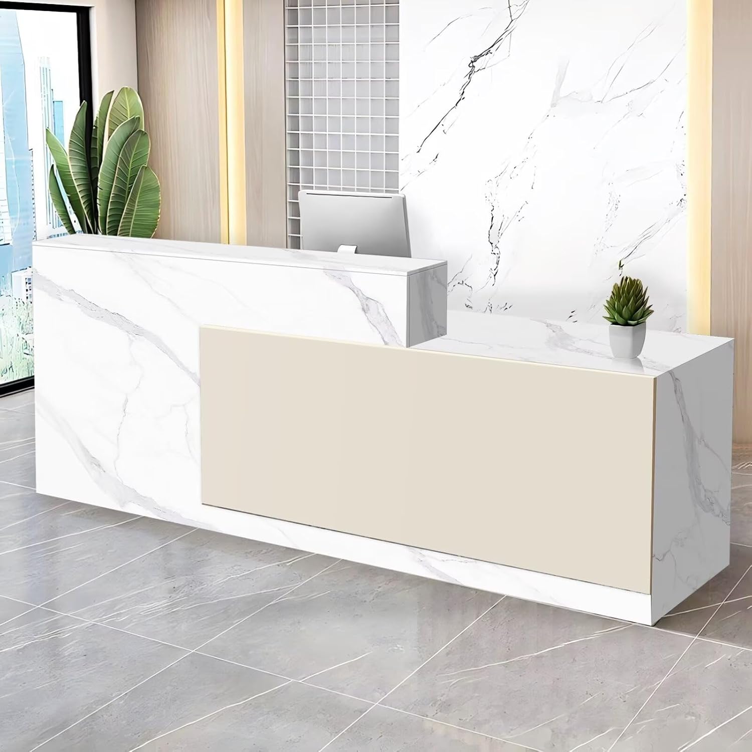 Reception Desk with Counter Modern Checkout Counter with Lockable Drawer Keyboard Tray Receptionist Desk for Office Salon Reception Table N Right 71inch/180cm