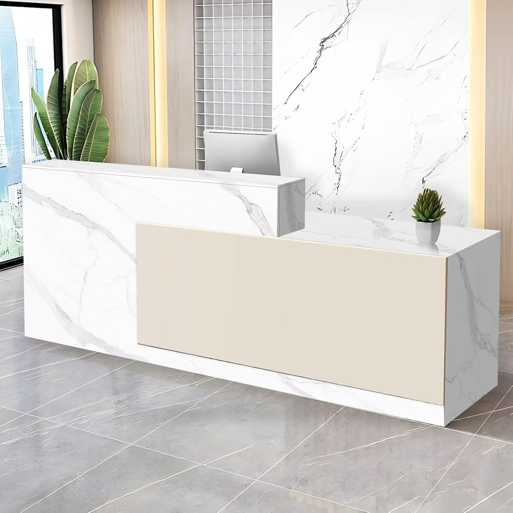 Reception Desk with Counter Modern Checkout Counter with Lockable Drawer Keyboard Tray Receptionist Desk for Office Salon Reception Table N Right 63inch/160cm