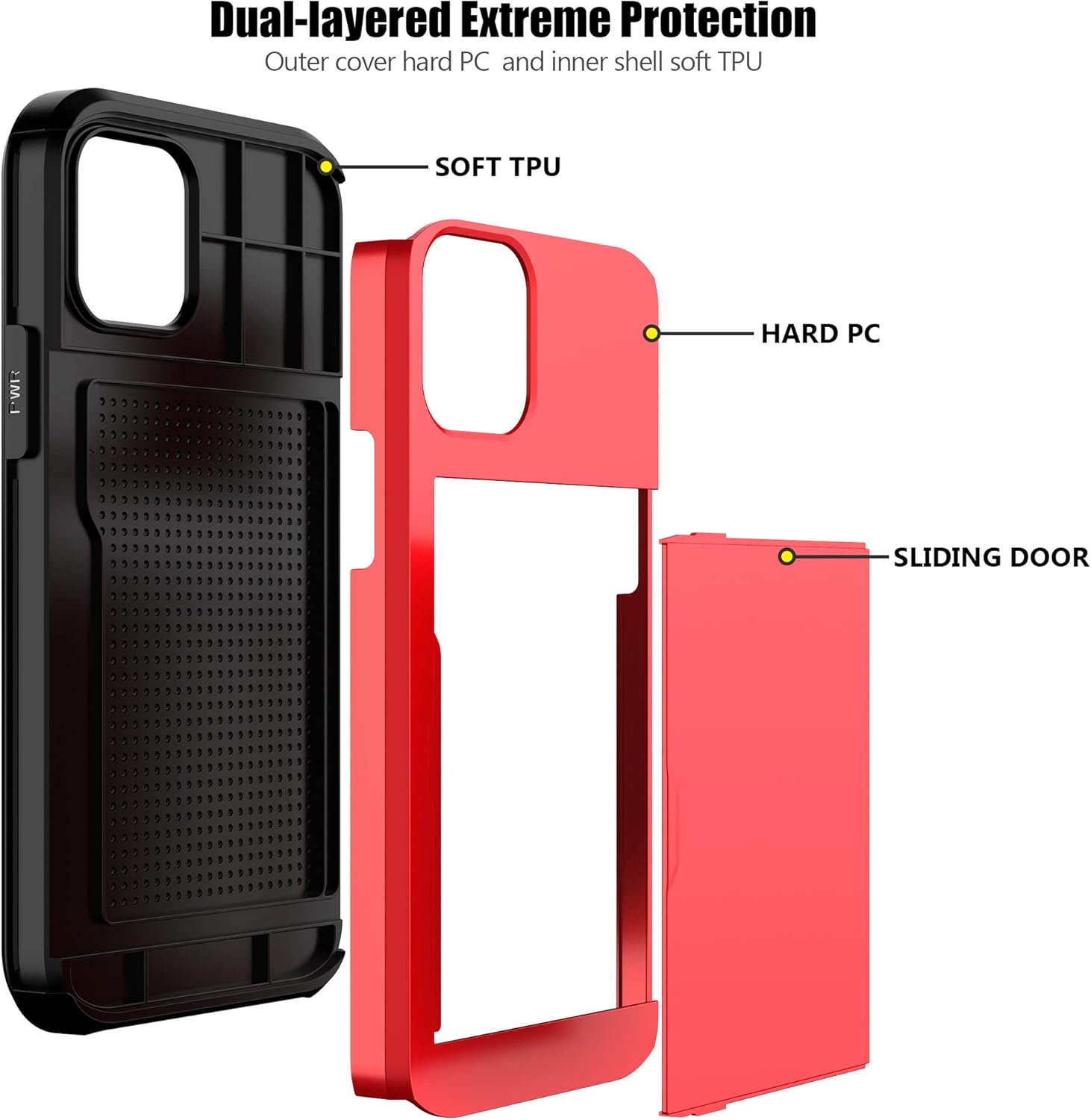 Nvollnoe for iPhone 12/iPhone 12 Pro Case with Card Holder Heavy Duty Protective Dual Layer Shockproof Hidden Card Slot Slim Wallet Case for iPhone 12/12 Pro for Men&Women(Red)