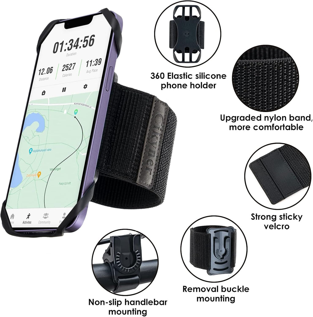 Cikyner Running Armband, Upgraded 3 in 1 Running Phone Holder Sports Armband Bicycle Phone Holder 360° Rotatable & Detachable Running Phone Armband for 4.5-7'' iPhone for Gym Running Hiking