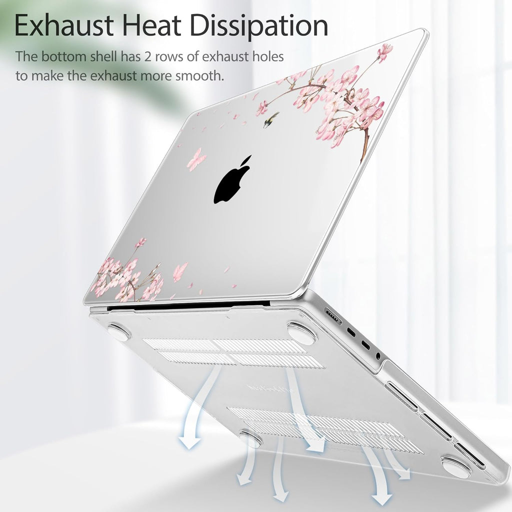Tuiklol for M4 MacBook Pro 14 Inch Case 2024-2021 Release A3112 A3401 A3185, M3 A2918 A2992/M2 A2779/M1 A2442 Pro/Max Chip,Hard Shell Case with Screen Protector for Touch ID, Plum Blossom
