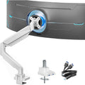 ARES WING Single Monitor Arm, Heavy Duty Adjustable Monitor Arm for 13"-45" Screens with USB, Gas Spring Desk Mount Stand with C Clamp/Grommet Mounting Base up to 40lbs Computer, White