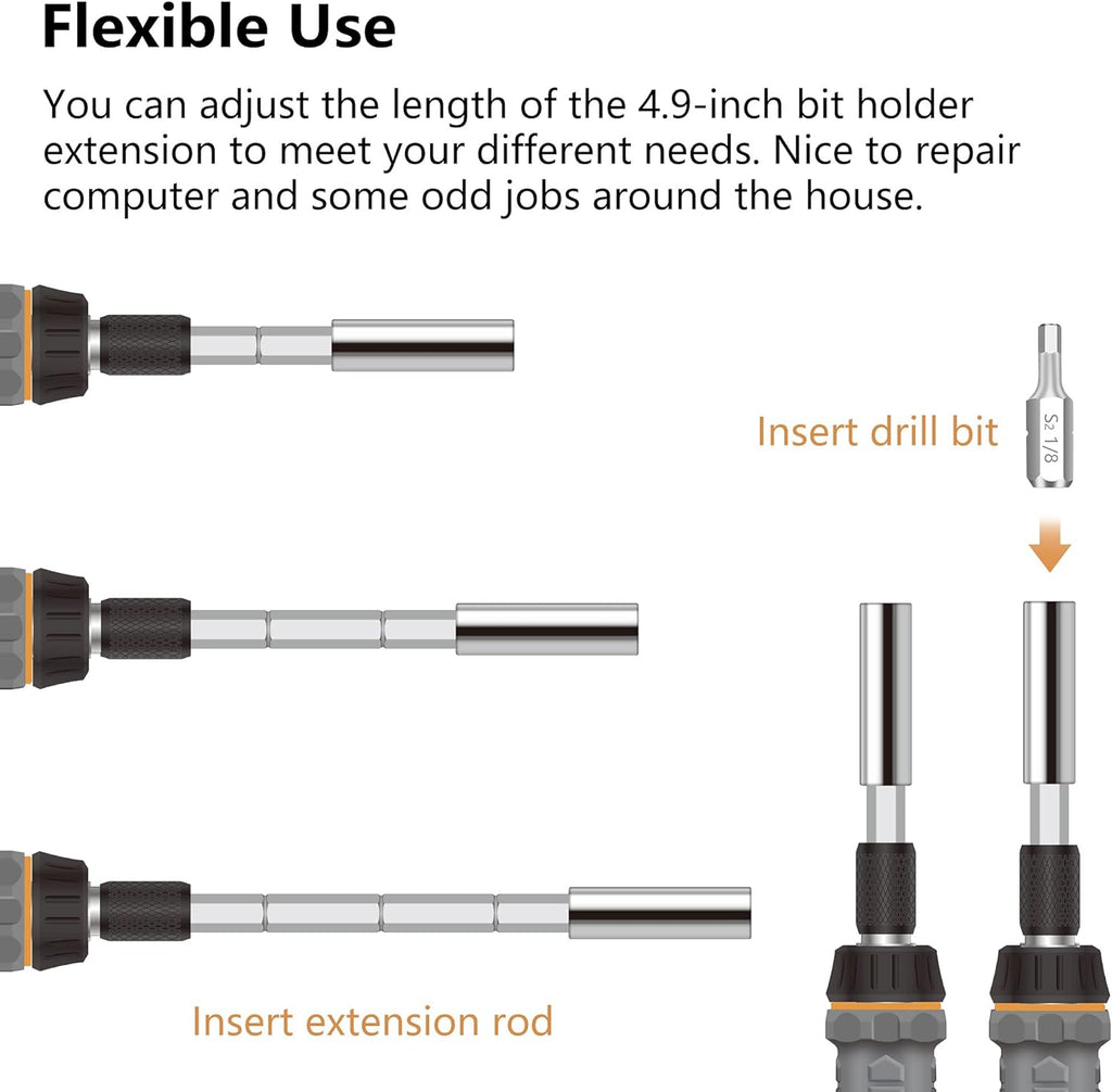 MulWark 63PC Magnetic Ratcheting Screwdriver Bit Set - Multibit Screw Driver with Screwdriver Bits Including Slotted, Torx, Hex, Pozi, Philips, Square; Nut Driver Set for SAE and Metric