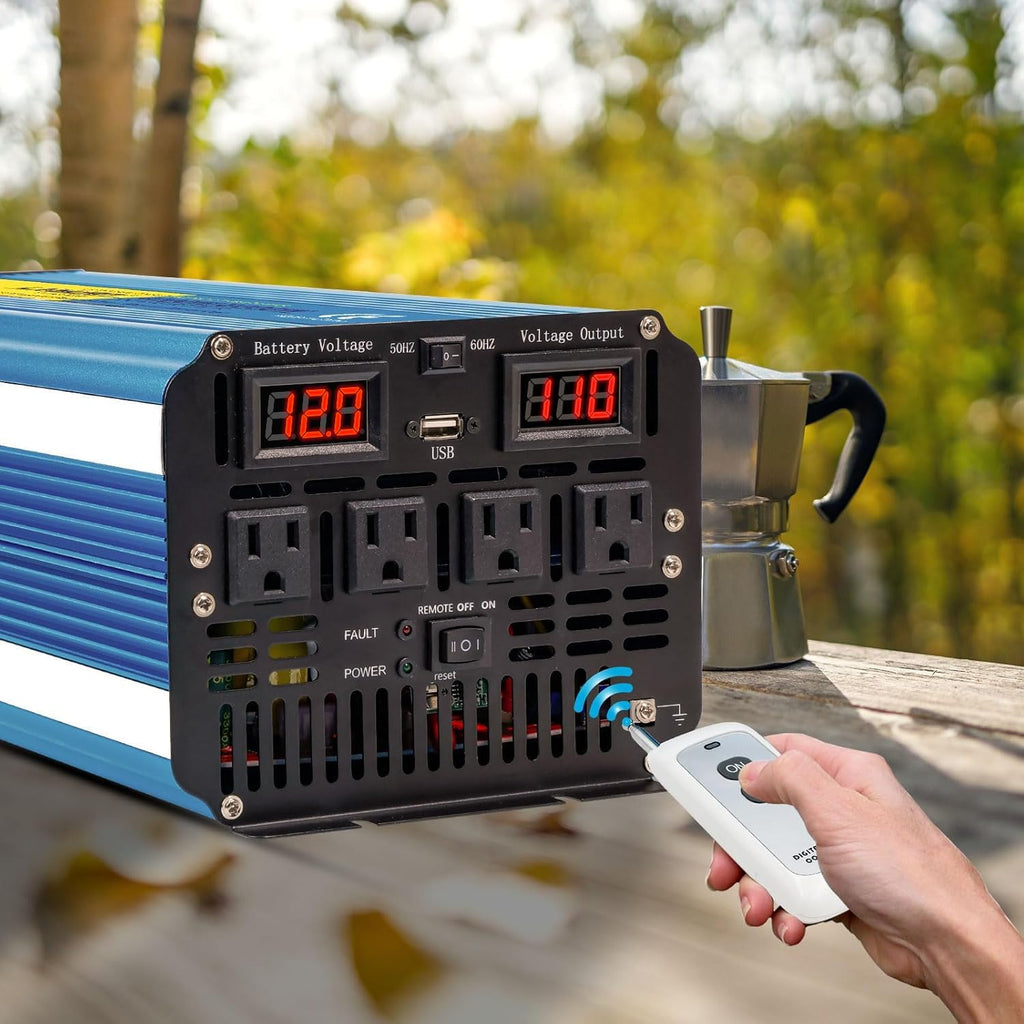 Yinleader 4000W Pure Sine Wave Power Inverter 12V DC to AC 110V-120V Converter for Family Vehicle RV Truck Solar System/Road Trip/Camp/Emergency w/4 AC Charger Outlets LED Display Remote Controller