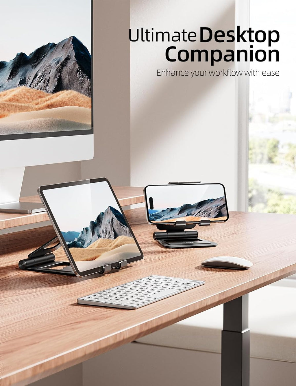 Nulaxy Aluminum Dual Foldable iPad Stand, Fully Adjustable Desktop Tablet Holder, Tablet Accessories for Office Kindle Compatible with Mobile Devices iPad Pro/Air/Mini, iPhone Pro/Max/Plus, Black