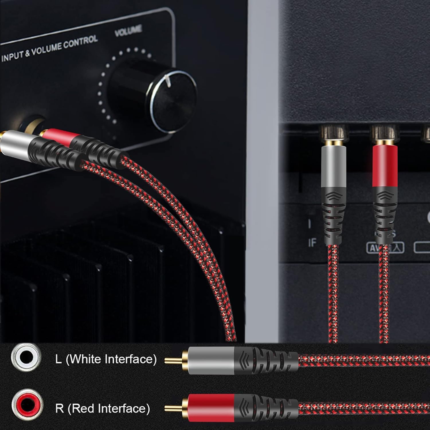 RCA Cable 10Ft,2Rca Male to 2-RCA Male Audio Stereo Subwoofer Cable [Hi-Fi Sound] Nylon-Braided Auxiliary Audio Cord for Home Theater, HDTV, Amplifiers, Hi-Fi Systems,Speakers and etc (10Ft)