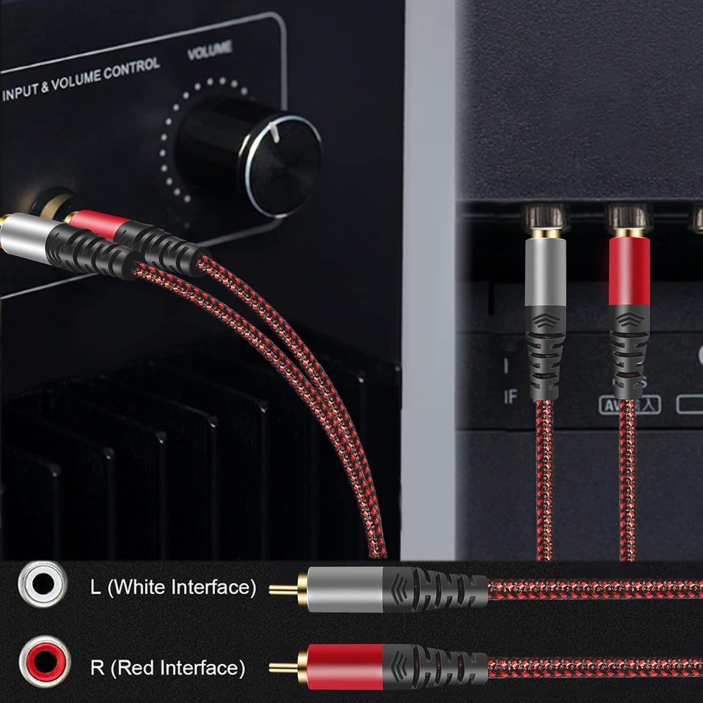 RCA Cable 12Ft,2Rca Male to 2-RCA Male Audio Stereo Subwoofer Cable [Hi-Fi Sound] Nylon-Braided Auxiliary Audio Cord for Home Theater, HDTV, Amplifiers, Hi-Fi Systems,Speakers and etc (12Ft)