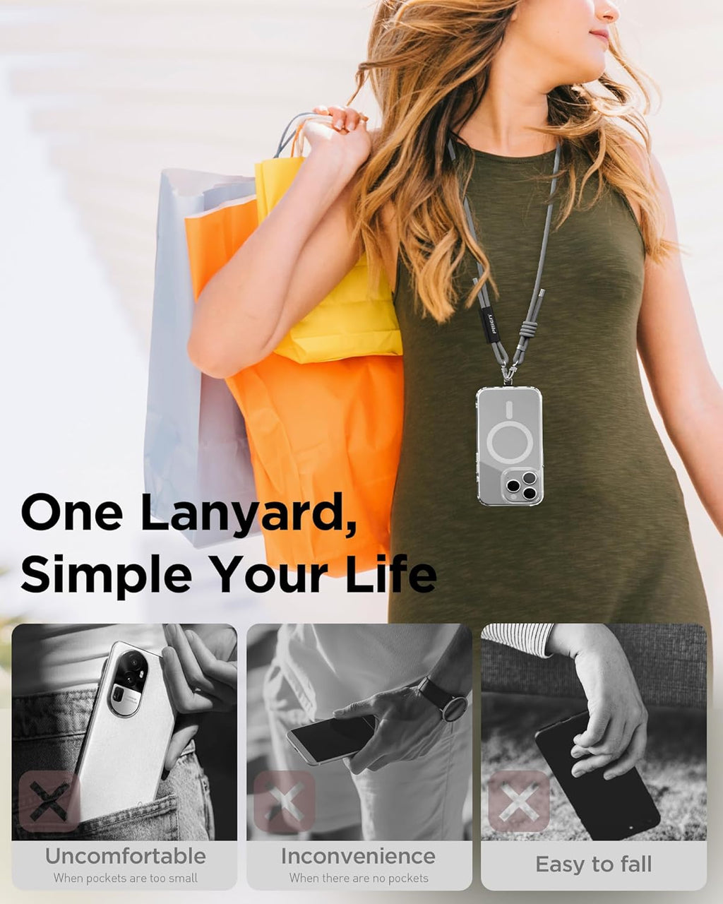 PISEN Phone Lanyard - Cell Phone Crossbody Lanyards with Adjustable Nylon Neck Strap with Lock Buckle & Phone Tether Patches