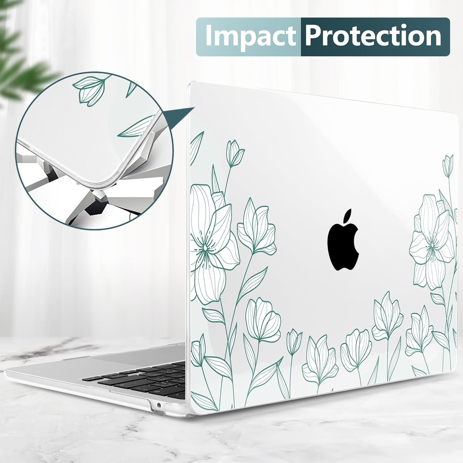 TWOLSKOO Compatible with M4 MacBook Air 13.6 inch Case 2025-2022 Release M4 A3240 M3 A3113 M2 A2681, Plastic Hard Shell & Keyboard Cover & Type C Adapter & Screen Protector, Botanical Line Art