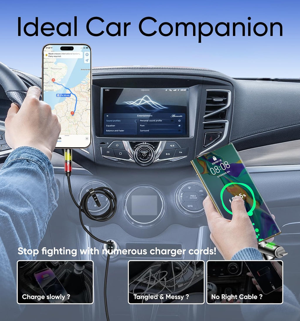 MAGIC JOHN 240W 4 in 1 Charging Cable, 4FT USB C to Lightning Cable [MFi Certified], Multi Chargers for All Devices, Chubby USB A/C to C/Lightning with Light for iPhone/MacBook/iPad/Samsung/Switch 2