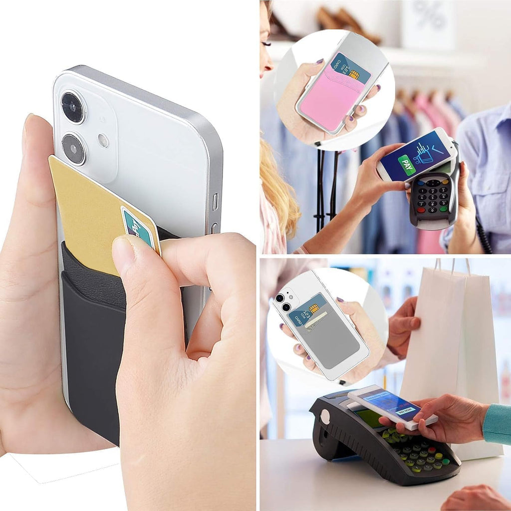 SS Phone Wallet, Phone Card Holder Pocket Pouch Stick on for Phone Cases Silicone Double Pockets Suitable for iPhone, Android, Samsung Galaxy 3 Pack