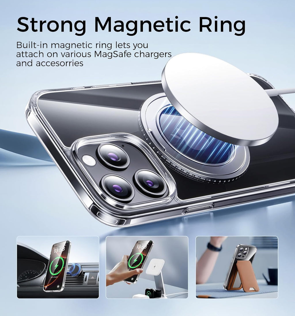 MAGIC JOHN for iPhone 15 Pro Case 360° Rotatable Magnetic Invisible Stand, Fit for MagSafe 15 Pro Phone Case, 16FT Military Grade Shockproof for iPhone 15 Pro Case with Kickstand, Clear