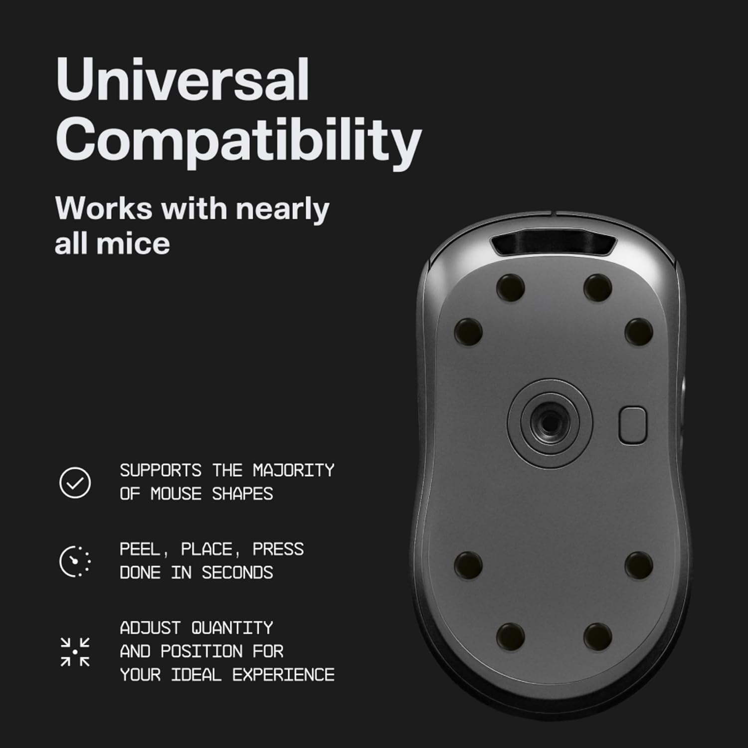 Wallhack PTFE Dot Mouse Skates | Premium Universal Skates for Gaming Mice | Ultra-Smooth Glide on Cloth & Glass Pads | Customize Speed & Control | Fast, Easy to Apply | Black 7mm x 7mm