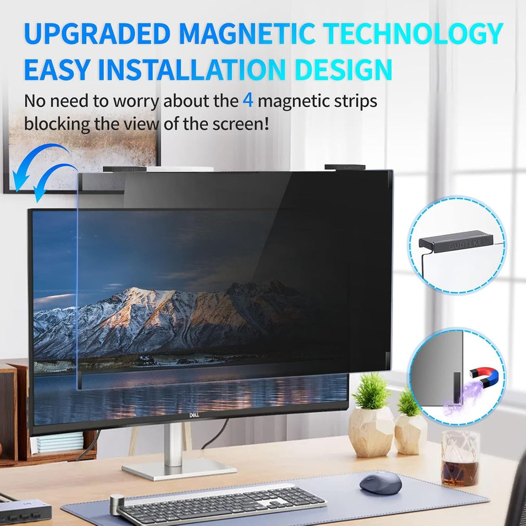 Magnetic Monitor Privacy Screen 27 inch, 9H Hanging Privacy Screen for Computer Monitor for 16:9 Frameless Monitor, Acrylic Eye Protection Anti Glare Blue Light Computer Screen Privacy Filter