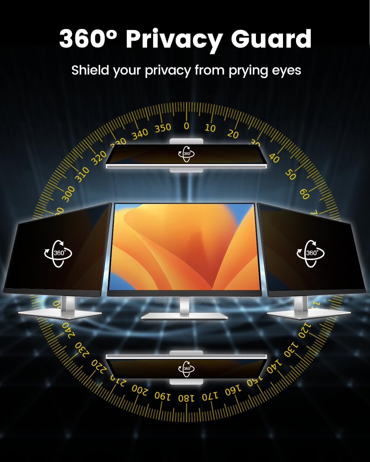 F FORITO 21.5 Inch 16:9 360°Privacy Screen Protector for Computer Monitor, Removable Eye Protection Anti Blue Light Anti Glare Computer Screen Privacy Shield for 21.5" Widescreen Monitors
