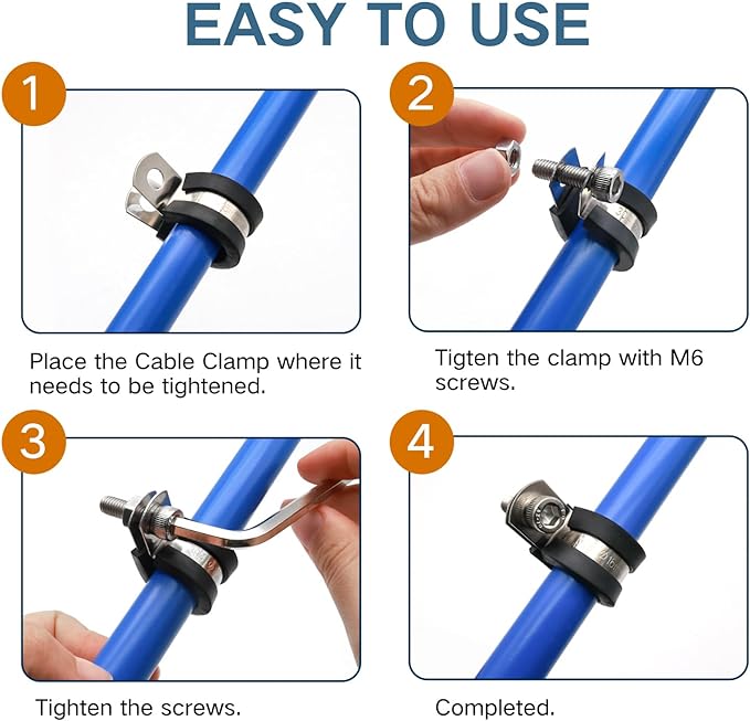 ZIPCCI 1 Inch Cable Clamp, 15 Pack Stainless Steel Wire Clamp, Rubber Metal - Image 3