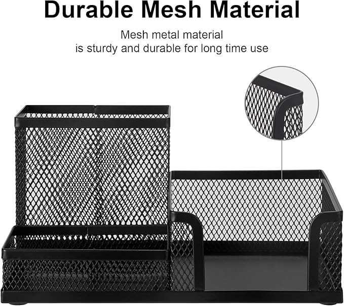 Comix Mesh Pen Pencil Holder Desk Organizer, 3 Compartment Wire Desktop Pen - Image 5