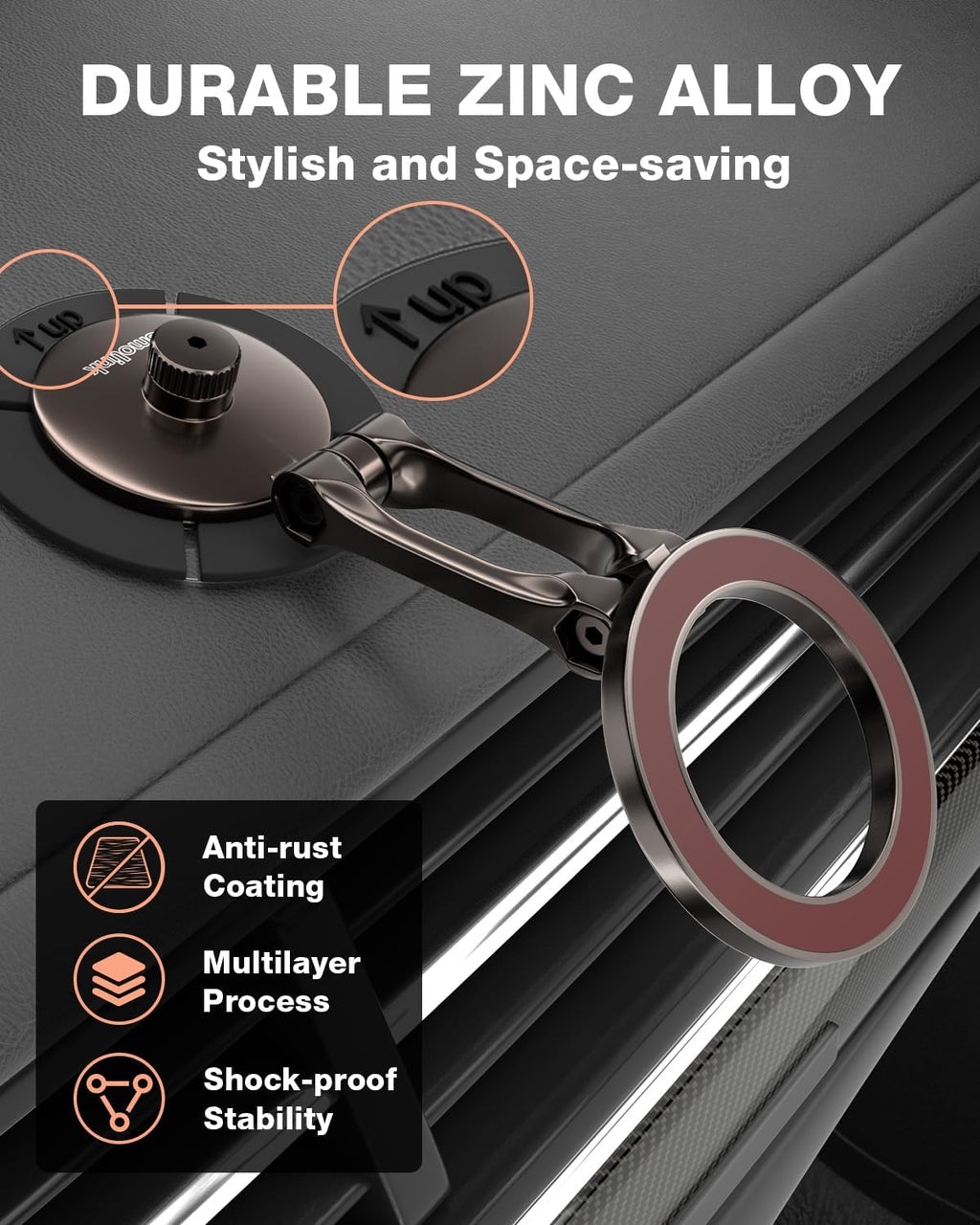 Smolink Tesla Phone Mount, All Metal Strong Magnet Magnetic Phone Holder for Car Dashborad and Tesla Model 3/Y/S/X, Foldable Hidden for MagSafe Car Mount Fit for iPhone All Phones, Red