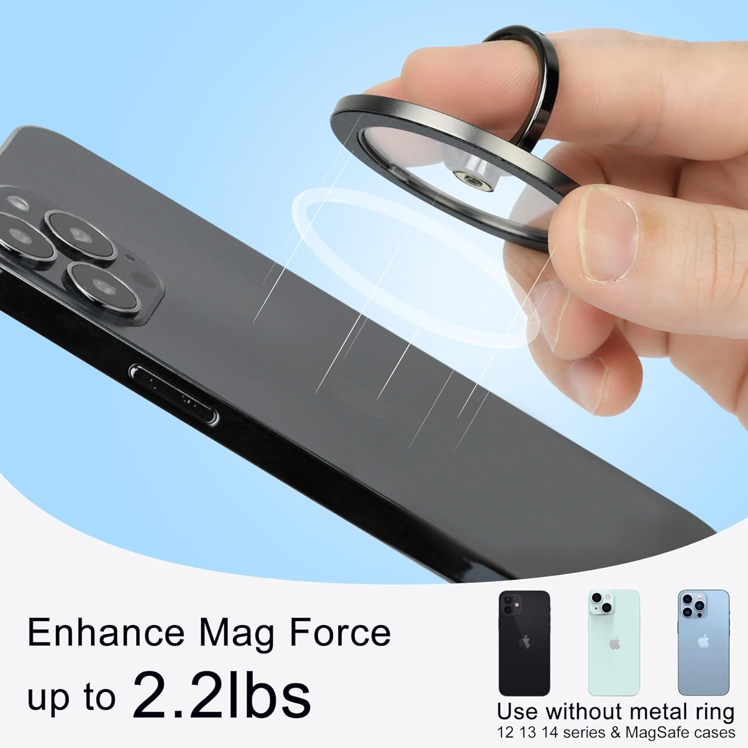 Magnetic Phone Grip for MagSafe, EI Sonador Magnet Phone Ring Holder, Removable, Compatible with iPhone 14 Plus 13 12 Pro Max Mini (Transparent Silver Diamond)