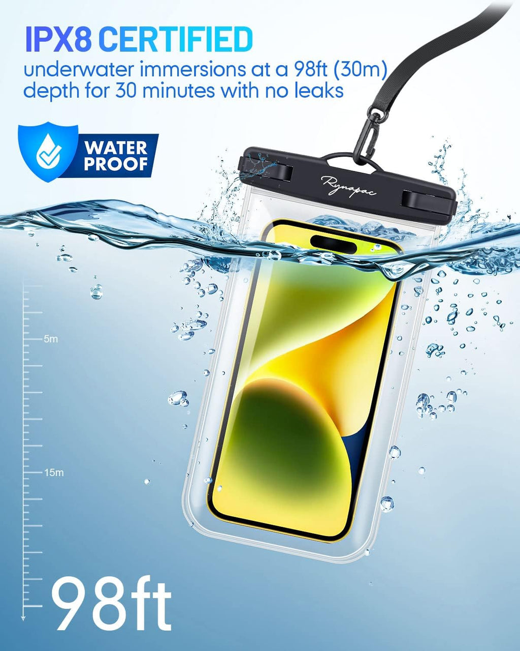 Waterproof Phone Pouch Bag - 7.5in Water Proof Cell Phone Case for Beach Travel Must Haves, Waterproof Phone Holder with Lanyard for iPhone 16 15 Pro Max Galaxy S24+ S23 Pixel 8a, Cruise Essentials