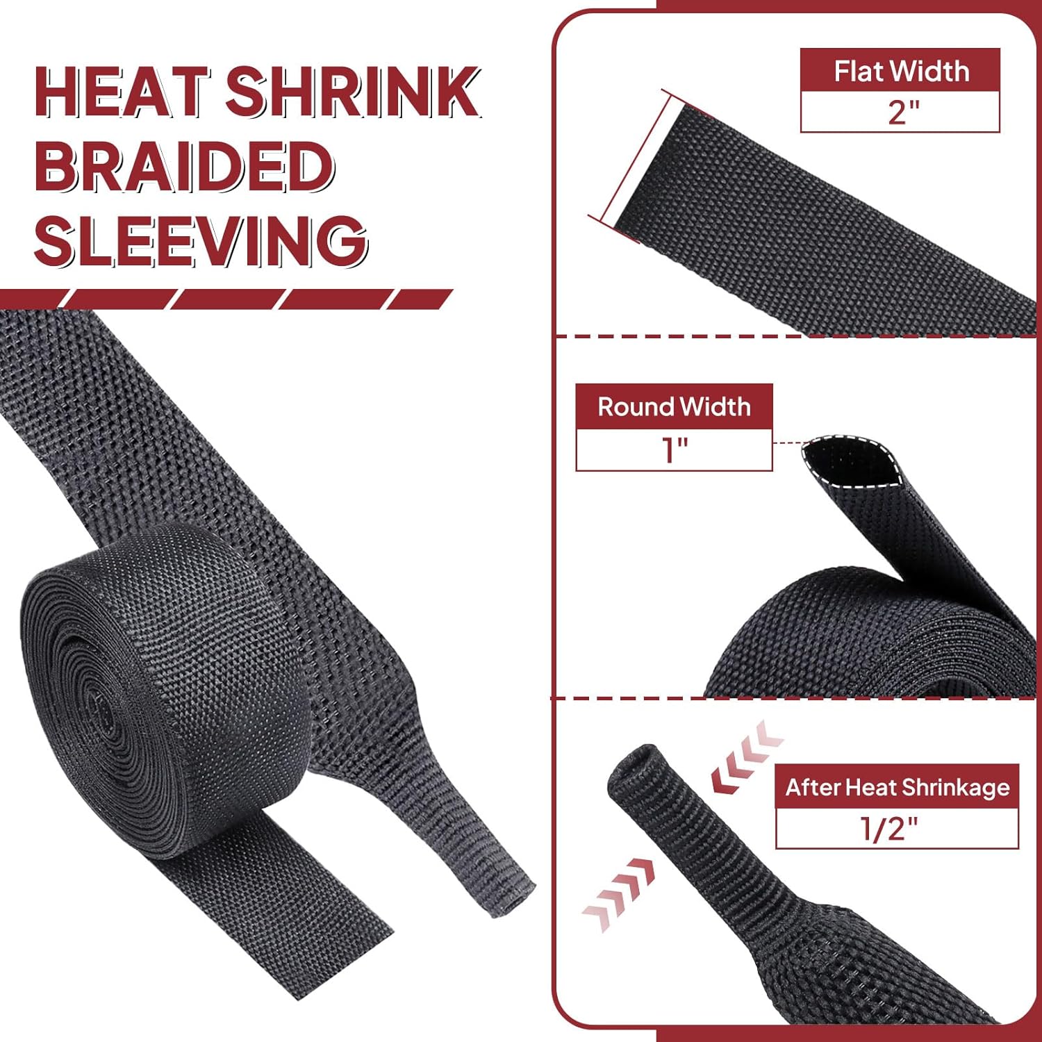 Heat Shrinkable Braided Sleeving 2:1 Ratio- Abrasion Protection Flexibility Wiring Harness Cable Sheath (1" ID, 16ft)
