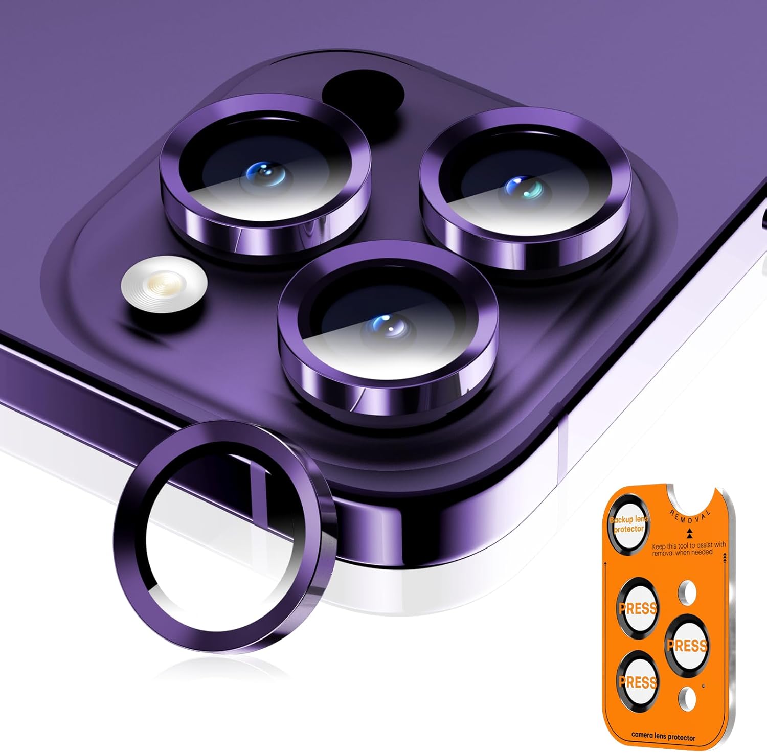 Camera Lens Protector for iPhone 16 Pro Max/16 Pro/15 Pro Max/15 Pro/14 Pro Max/14 Pro, Sapphire Glass Metal Individual Camera Cover Screen, Anti-drop, Scratch Resistant, Case Friendly- Deep Purple