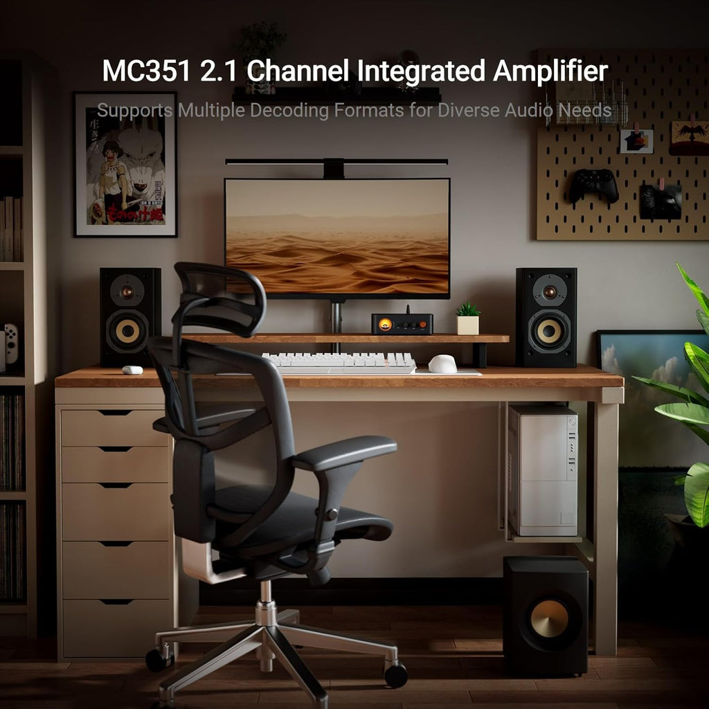 Fosi Audio MC351 2.1 Channel Integrated Amplifier with DAC, Home Audio Stereo Power Amp with Dual TPA3255 Chips for HiFi Passive Speakers, Vintage VU Meter Receiver with Bluetooth and USB/Opt/Coax