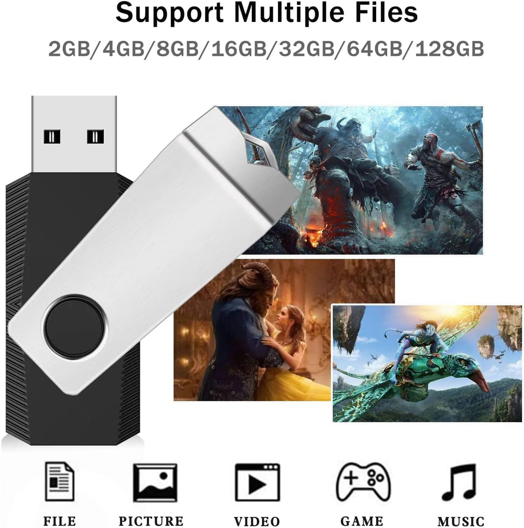 2GB Flash Drive 2 Pack, USB 2.0 Thumb Drives Jump Pen Drive Memory Stick with LED Light and Lanyards for Storage and Backup (Black Blue)