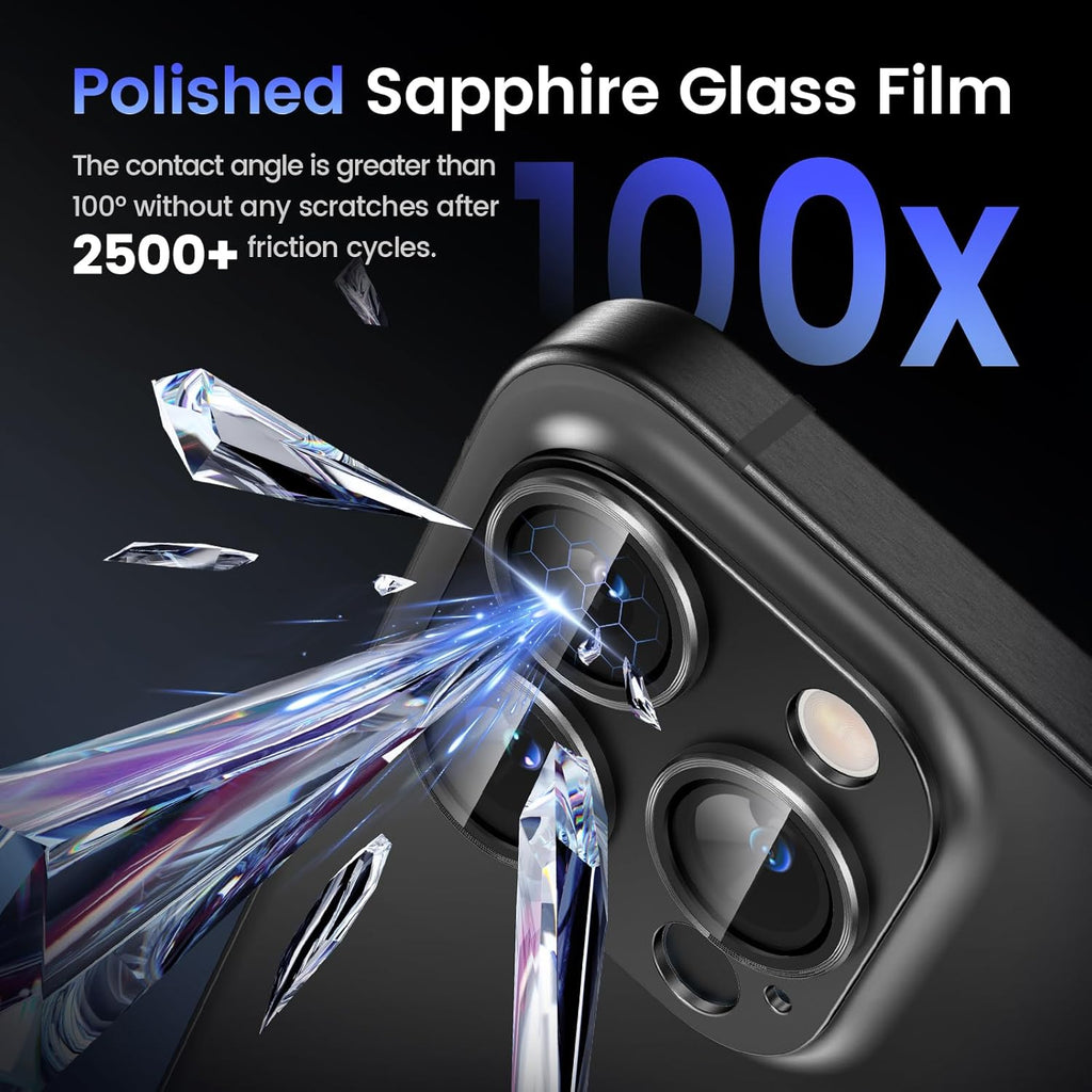 Tensea for iPhone 16 Pro/iPhone 16 Pro Max/iPhone 15 Pro/iPhone 15 Pro Max Camera Lens Protector, Metal Aluminum Alloy Tempered Glass Cover Camera Screen Protector Accessories, Case Friendly Black