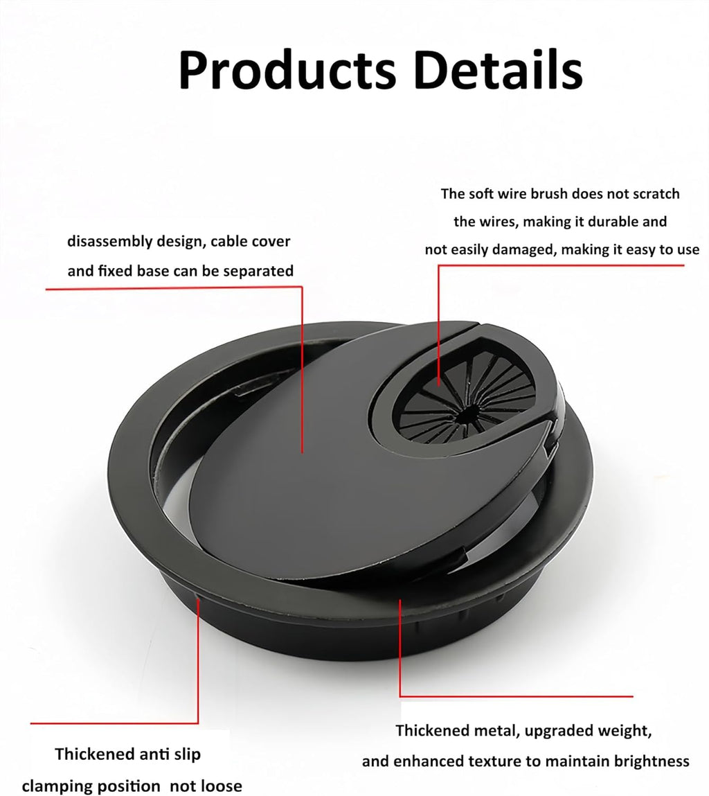 3 Pcs Satin Nickel Metal Cable Grommet, Zinc Alloy Desk Table Grommet Cable Cord Hole Cover for Home and Office, Fits 2inchs Hole 50MM Black