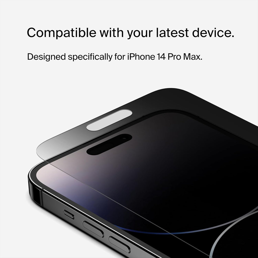 Belkin ScreenForce TemperedGlass Privacy Screen Protector for iPhone 14 Pro Max - Treated Surface with Anti-Fingerprint Coating and Included Easy Align Tray for Bubble-Free Application