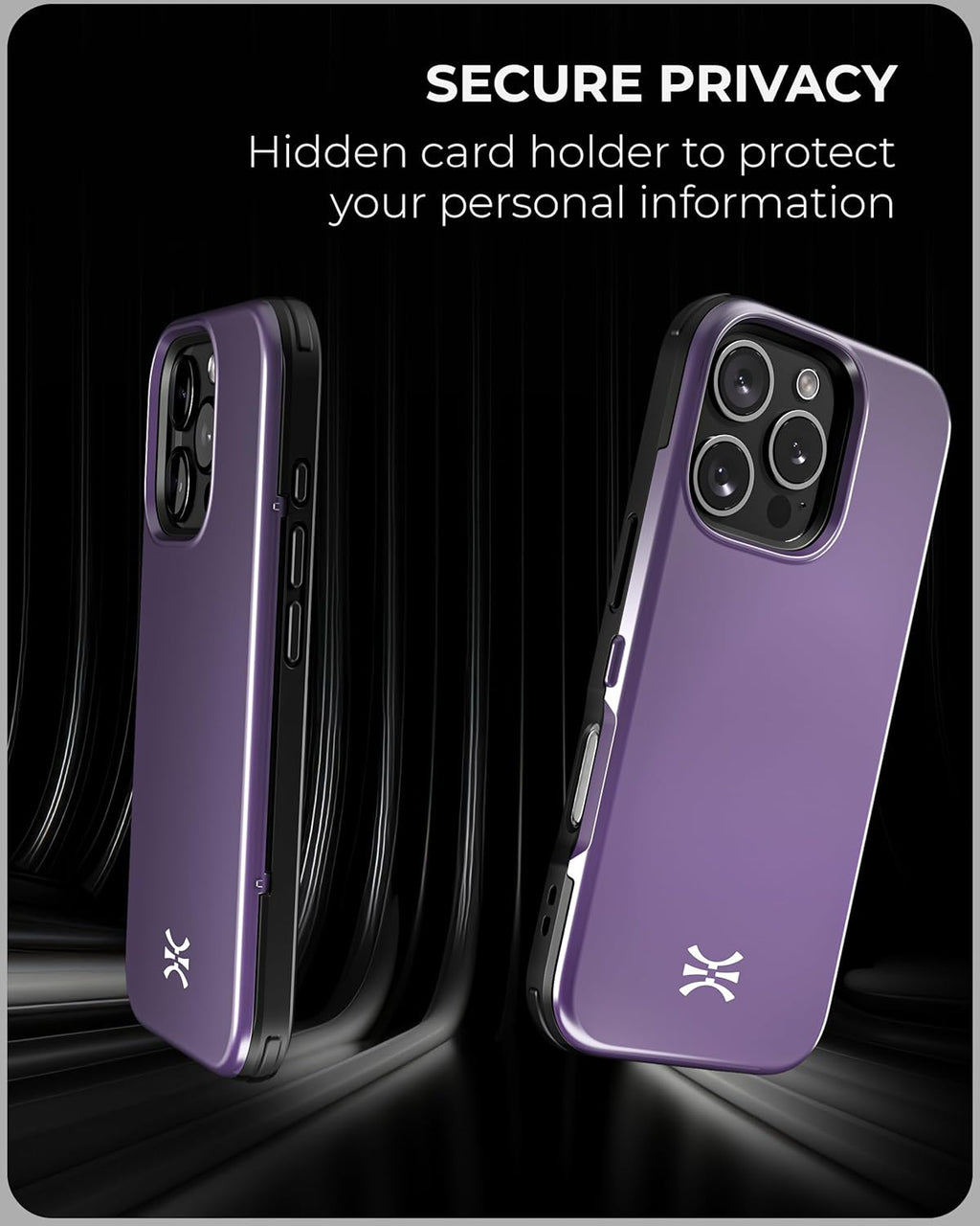 TORU CX Slim for iPhone 16 Pro Case Wallet | Protective Shockproof Heavy Duty Cover with Hidden Card Holder & Card Slot | Mirror & Wrist Strap Included - Purple