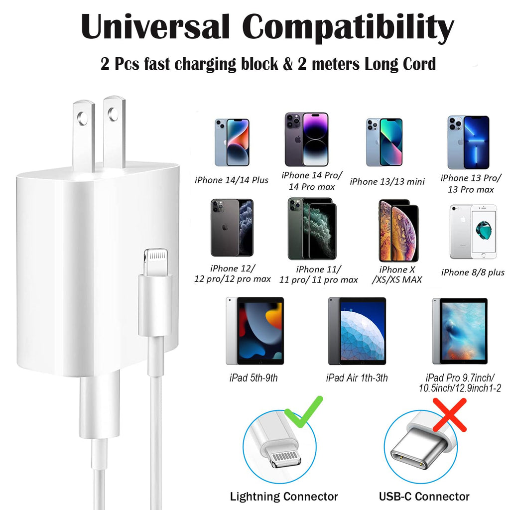 iPhone Charger Fast Charging,iPhone Fast Charger 2Pack Type C Fast Charger Block Plug Adapter 6FT USB-C to Lightning Cable Cord for iPhone 14/13/13 Pro/12 Pro/12 Pro Max/11/Xs Max/XR/X/SE,iPad,AirPods