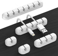 Cord Organizer Cable Holder Management – 5 Pack White Cable Clips Cord Holder for Nightstand, Desk, Car | Adhesive Cable Organizer Wire Holders for Cords, Charger, Office, Desk