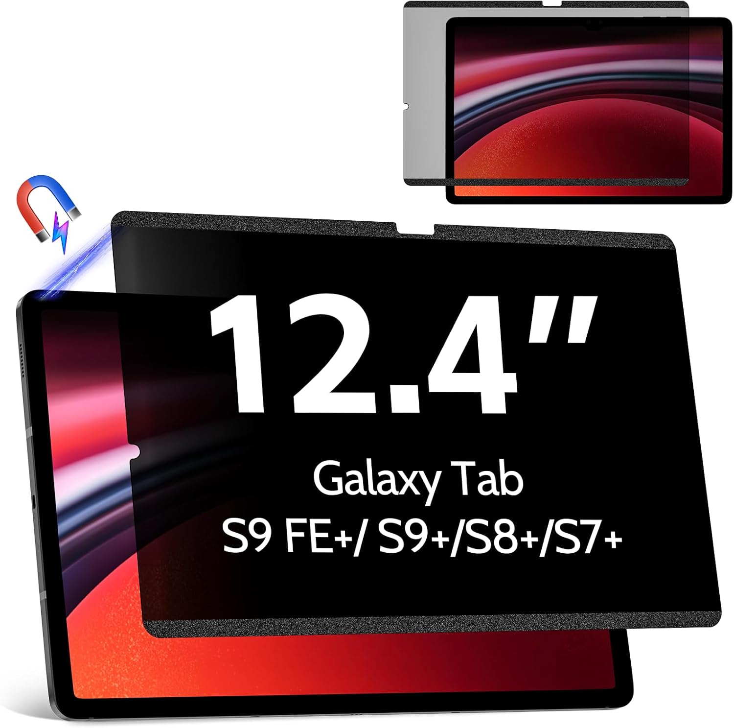 Magnetic Privacy Screen Protector for Samsung Galaxy Tab S9 Plus/Tab S9 FE+ Plus/S7 FE 5G / S8/S7 Plus 12.4 Inch Filter Anti Glare Blue Light Screen Removable Screen Protector,Anti-Spy,Bubble Free