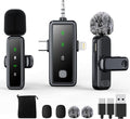 3 in 1 Wireless Lavalier Microphones for iPhone/Android/Camera, 2 Pack Mini Microphone LED Display Lapel Omnidirectional Mic with Mute/Reverb/Noise Reduction for TikTok/Podcast/Vlog Recording