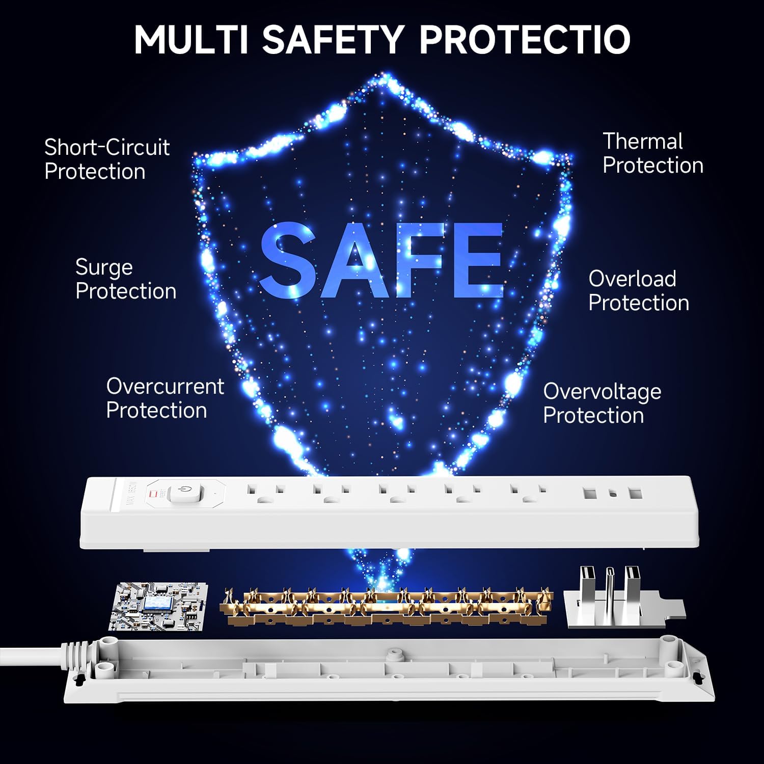 15 Ft Power Strip Surge Protector with USB Ports, Flat Plug Extension Cord, 5 AC Outlets and 3 USB Charging Ports, Wall Mountable, ETL Listed – White for Home, Office, Dorm