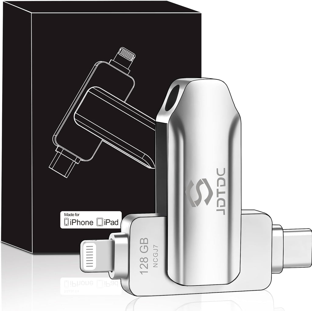 JSL JDTDC MFi Certified 128GB iPhone-16-Photo-Stick USB C & Lightning Flash Drive for iPhone 16/15/14/13/12 Thumb-Drive-for-iPad-Memory External-Storage-Android-Photo-Backup iPhone-Photo-Tansfer-Stick