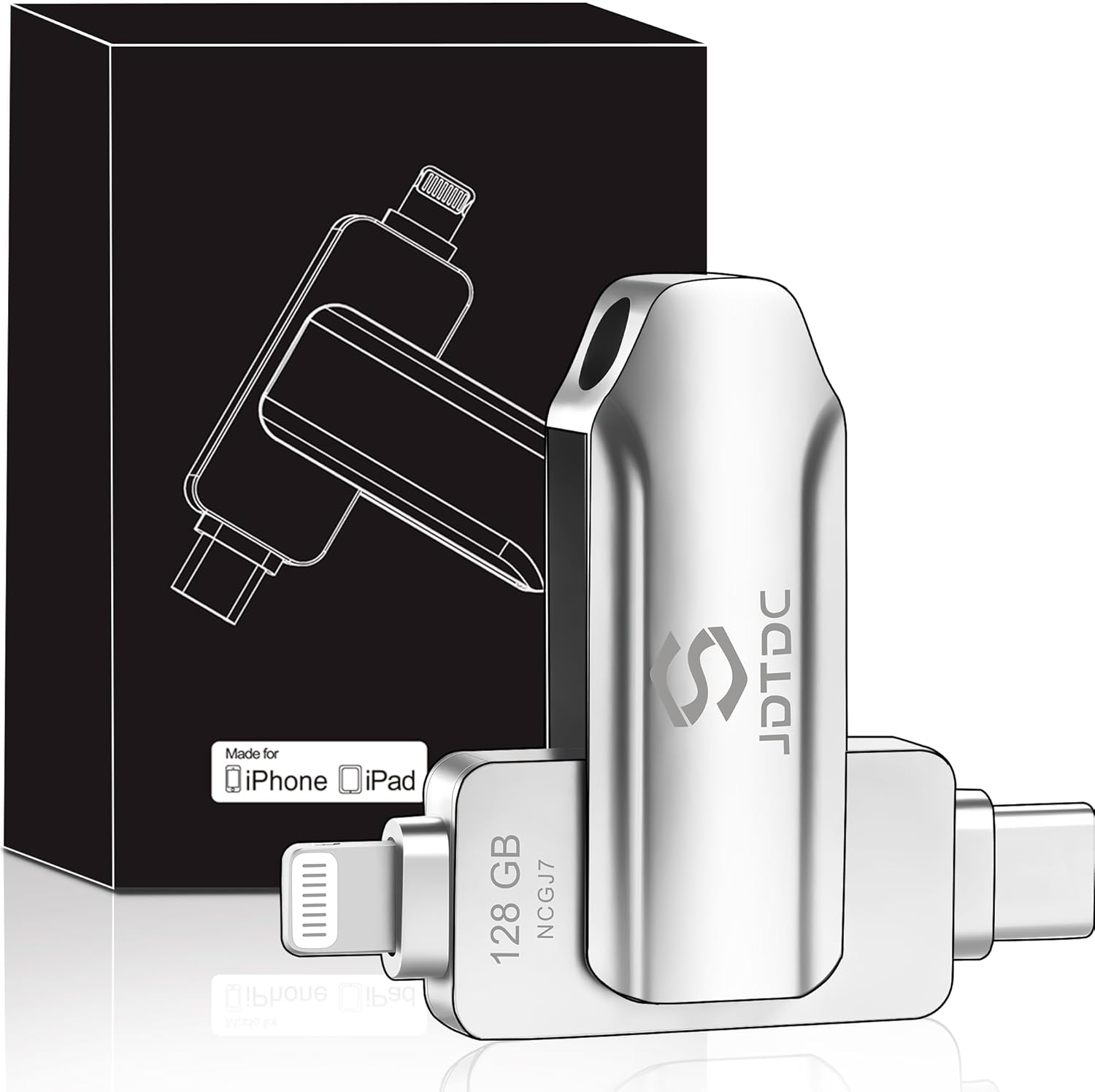 JSL JDTDC MFi Certified 128GB iPhone-16-Photo-Stick USB C & Lightning Flash Drive for iPhone 16/15/14/13/12 Thumb-Drive-for-iPad-Memory External-Storage-Android-Photo-Backup iPhone-Photo-Tansfer-Stick
