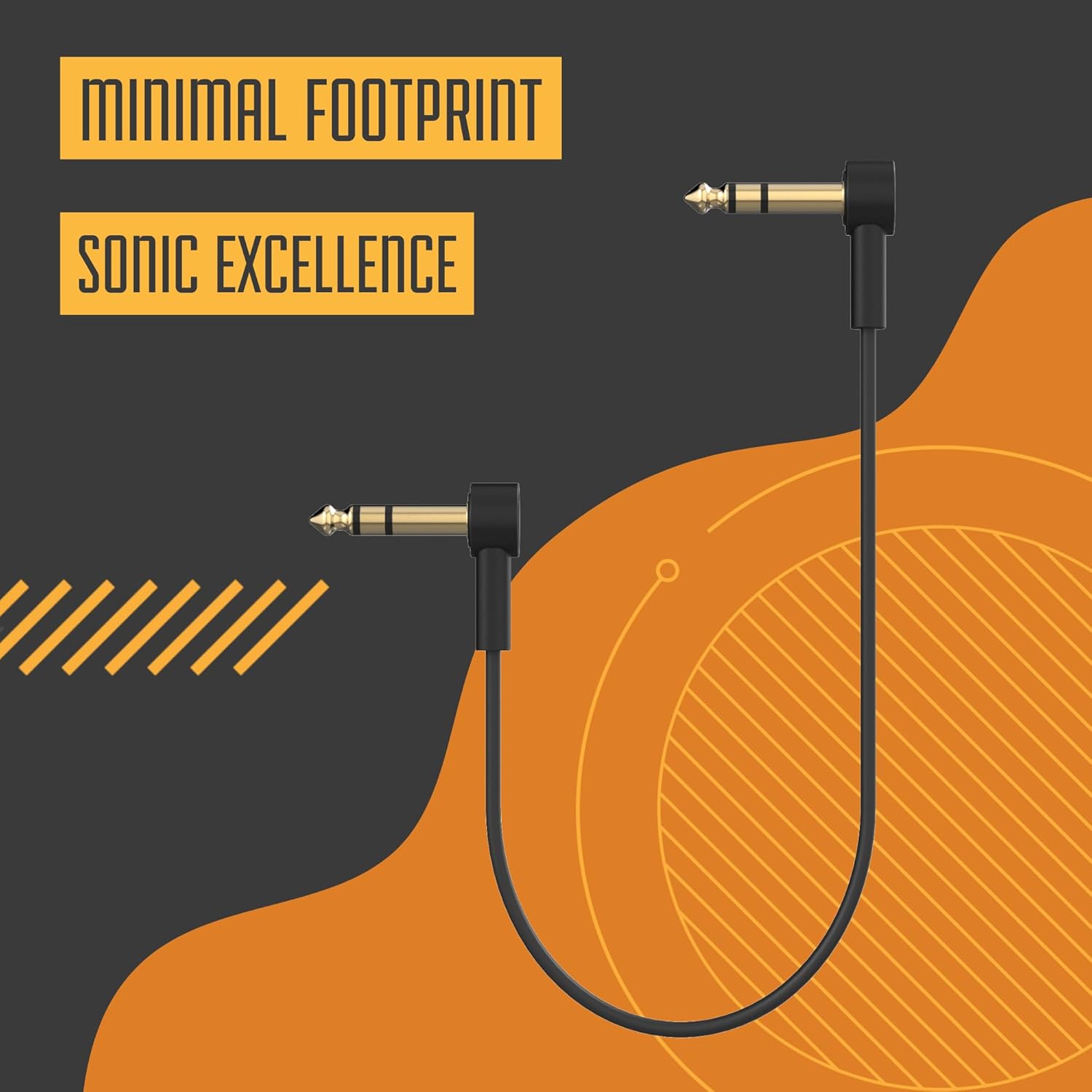 Rock Stock 1/4" Stereo TRS Flat Patch Cables - 36" Ultra-Thin, Right Angle, Low Profile, Gold Plated, Braided Shielding - Maximize Pedalboard Space, Eliminate Noise, Connect Guitar Effects Pedals