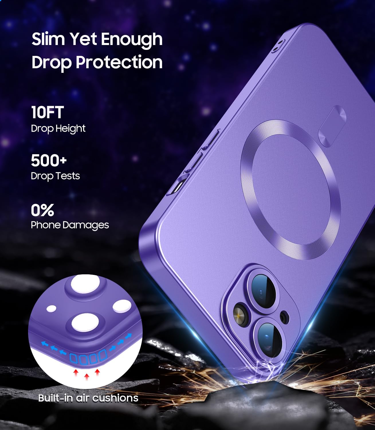 Magnetic for iPhone 14 Case [Compatible with MagSafe][Built-in Camera Lens Protector] Slim Soft Silicone Bumper Shockproof Metallic Luster Phone Case (Purple)