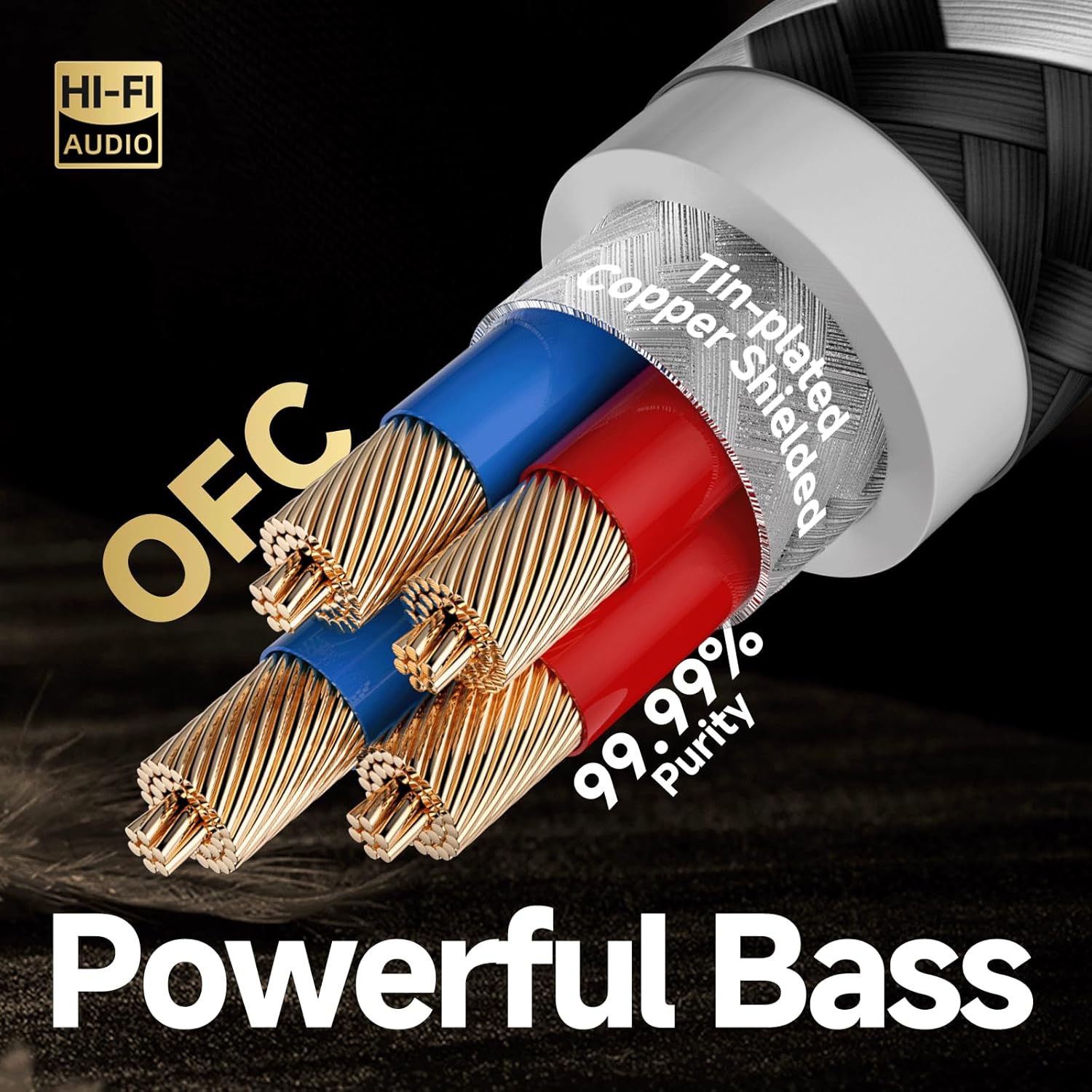 TODN HiFi RCA to RCA Audio Cables Audiophile with OFC Core for Subwoofer, Phono, Amplifiers, Speakers(6.5ft/2m, 1 Pair)
