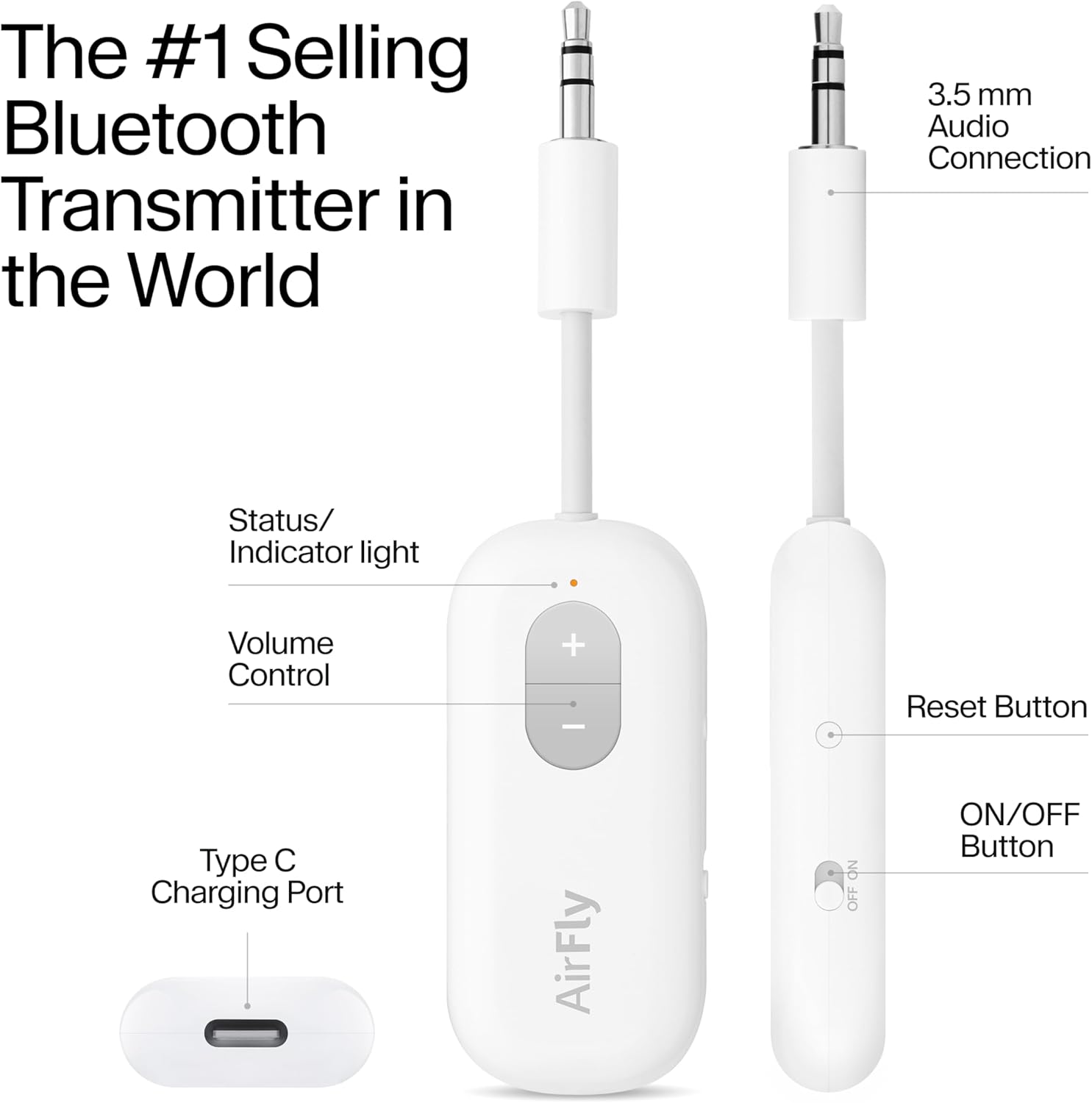 Twelve South AirFly SE | Bluetooth Wireless Audio Transmitter Adapter for AirPods/Headphones, 20+ Hr Battery, Works with 3.5mm aux Jacks on Airplanes, TVs, Gym Equipment, and Travel