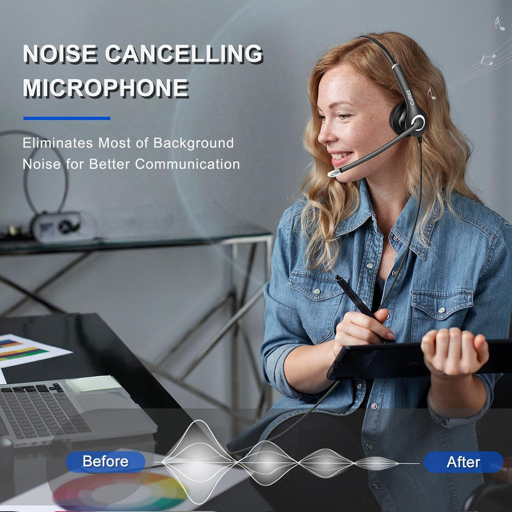 Callez Computer Headset, 3.5mm Cell Phone Headset with Mic Noise Cancelling, USB-C Wired Headphone for PC Laptop Mac iPhone Samsung Zoom Teams Call Center Home Office Work, in-line Controls