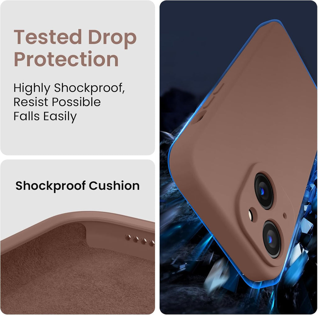 FireNova Designed for iPhone 15 Case, Silicone Upgraded [Camera Protection] Phone Case with [2 Screen Protectors], Soft Anti-Scratch Microfiber Lining Inside, 6.1 inch, Light Brown