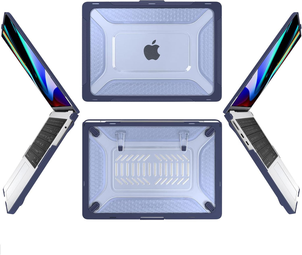 Batianda Case for New MacBook Air 13.6 inch 2025 M4 2024 2022 Release A3240 A3113 A2681 Model,Honeycomb Heavy Duty Protective Hard Shell with TPU Bumper Fold Kickstand & Keyboard Cover, Navy Blue