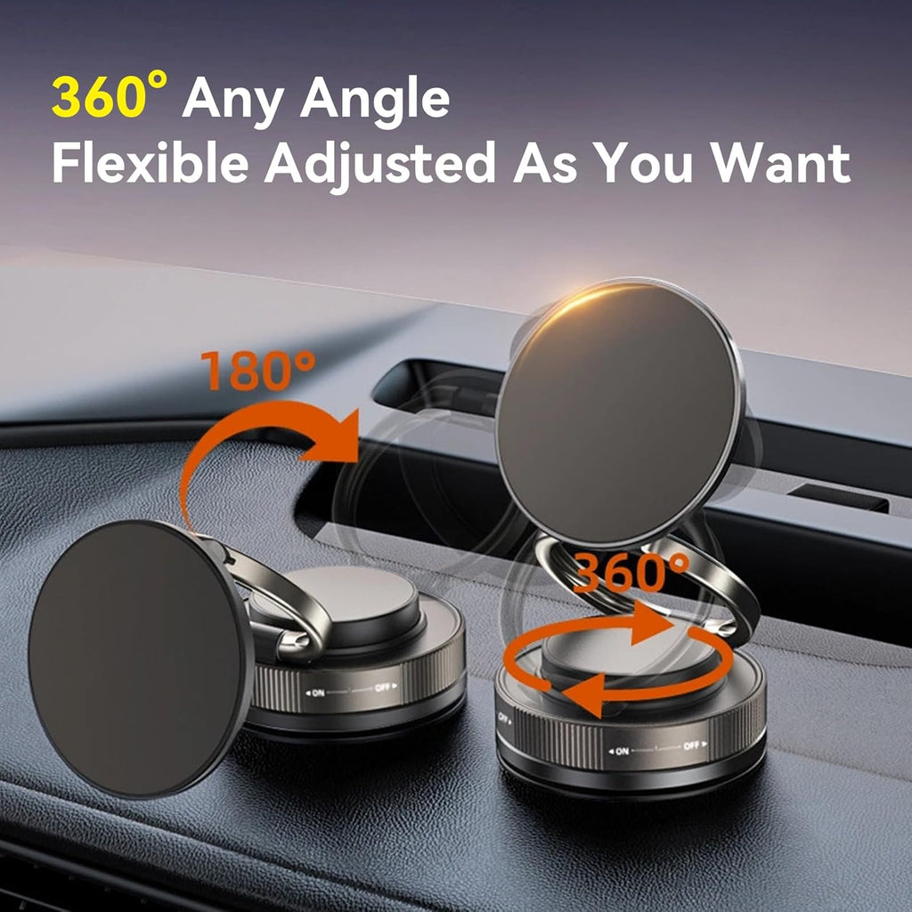 Upgraded 360° Nano Gel Vacuum Magnetic Car Phone Holder Ultra Strong Suction Magnetic Force for MagSafe, iPhone 16 Pro Max, Android - Foldable Retractable Mount for Car/Dashboard/Gym/Mirror(Black)