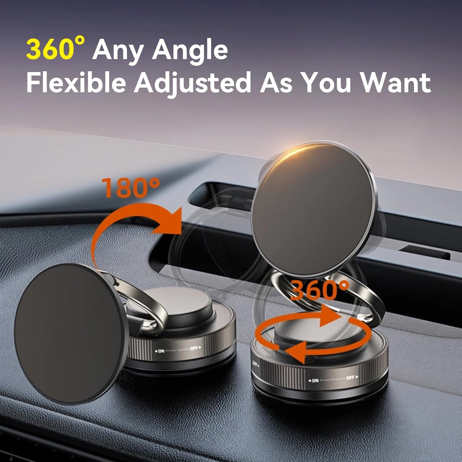 Upgraded 360° Nano Gel Vacuum Magnetic Car Phone Holder Ultra Strong Suction Magnetic Force for MagSafe, iPhone 16 Pro Max, Android - Foldable Retractable Mount for Car/Dashboard/Gym/Mirror(Black)