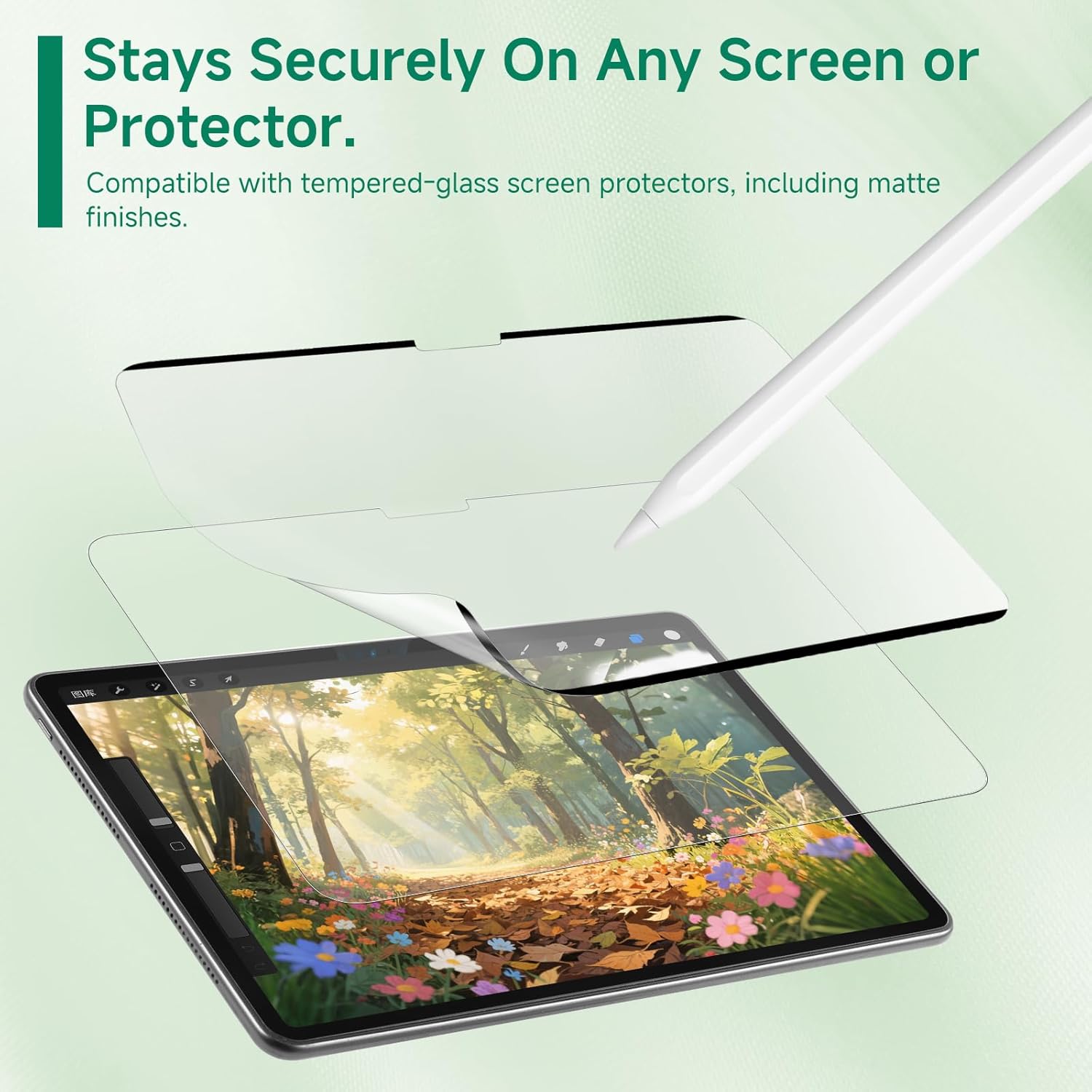 Nano-Suction Paper Feel Screen Protector for iPad Pro 11 inch 2024, Removable, Reusable, Write as Real Paper, Anti Glare, Stable