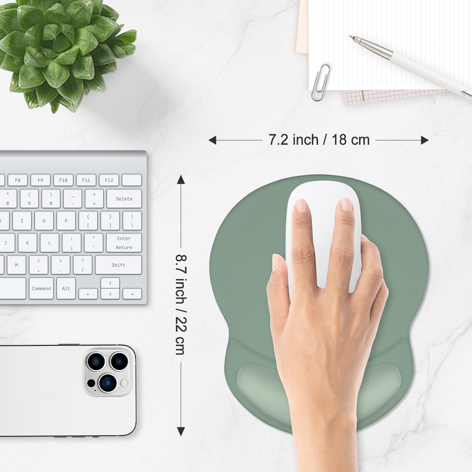 ITNRSIIET Ergonomic Mouse Pad with Comfort Gel Wrist Rest, Non-Slip PU Base, Smooth Textured Surface, Reduces Hand Fatigue & Wrist Pain, 8.7 x 7.2 Inch for Office Gaming Home, Sage Mint Gradient